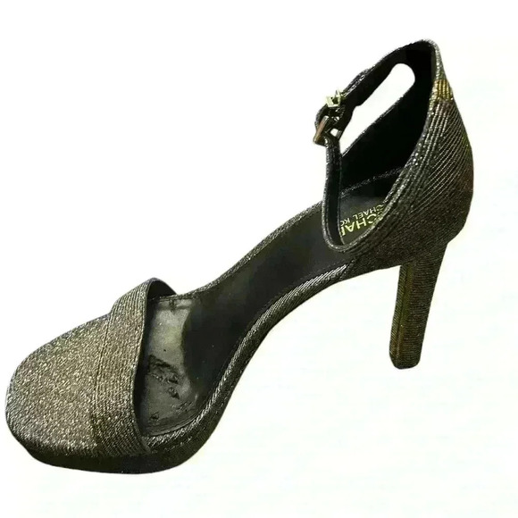 Michael Kors Margot Glitter Ankle Strap Platform Sandals Size 7 Black Silver - Picture 9 of 9
